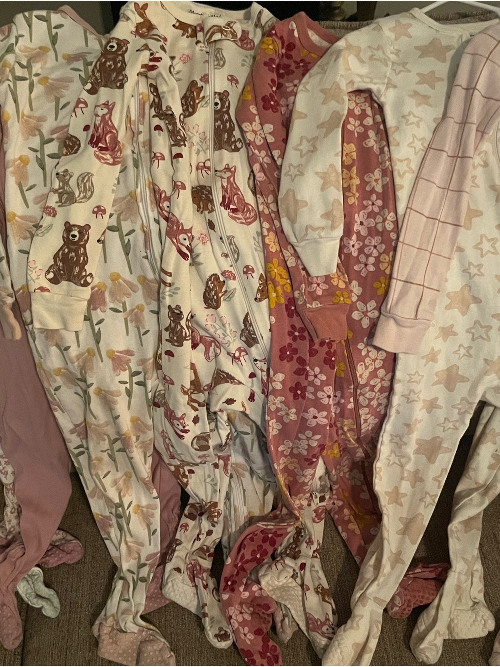 Carter's Pink & Cream Floral and Animal Footed One-Piece